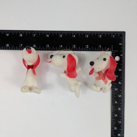5 Vintage White Felted Snoopy Style Dog Christmas Tree Ornament Ears Tongue RARE - Picture 5 of 16